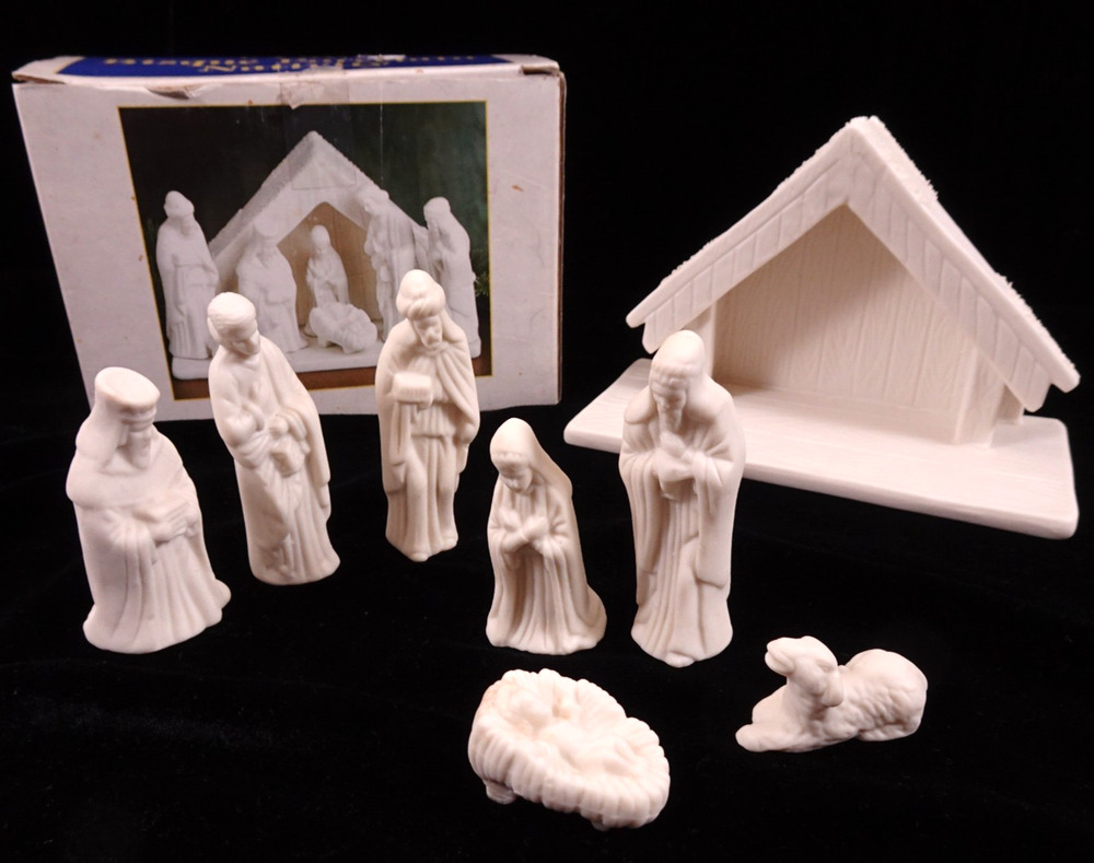 Vtg 90s Giftco Porcelain Bisque Nativity 8 Piece Christmas Navidad Jesus White